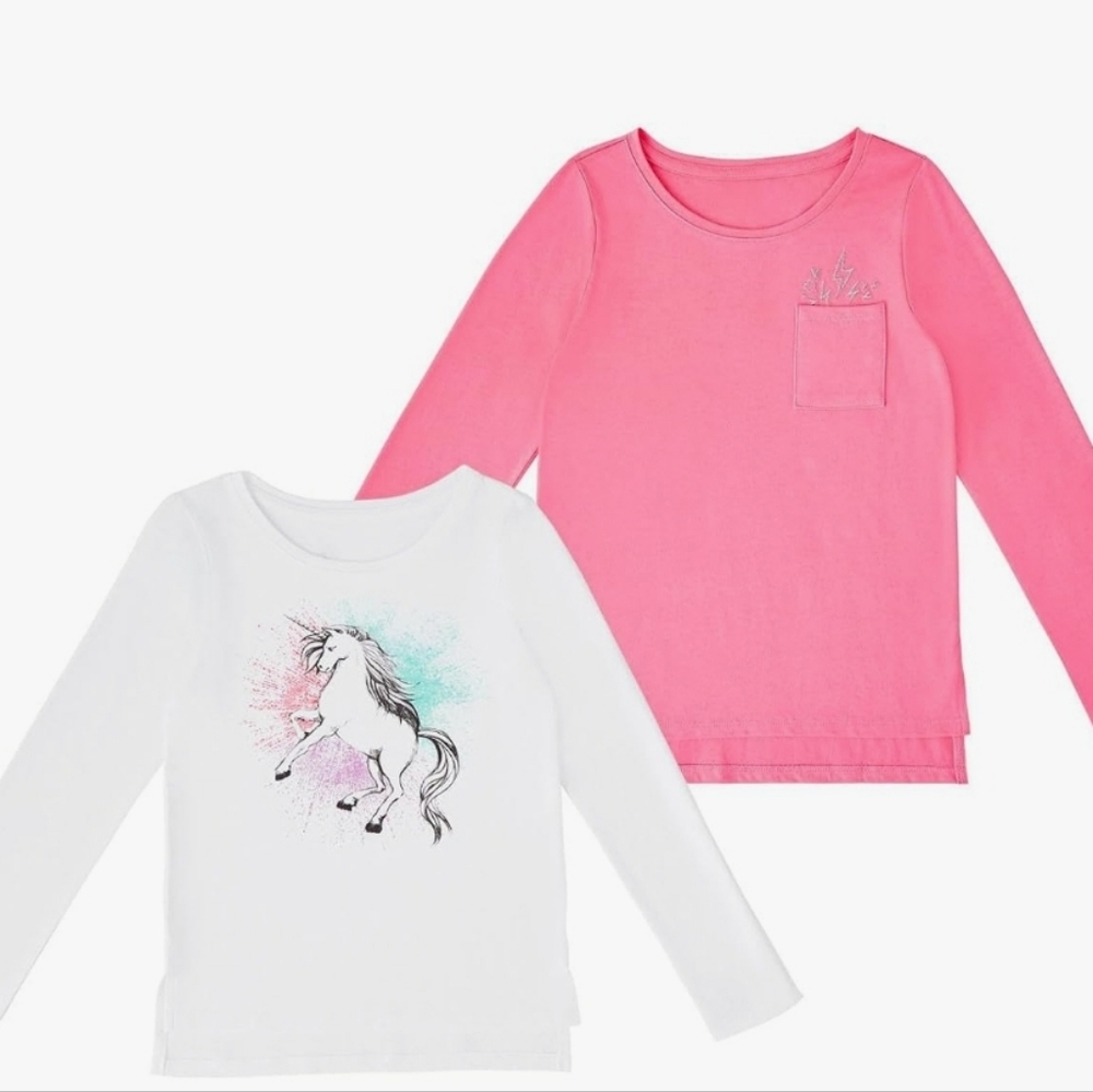 Member's Mark Girl's Long Sleeve Tagless 2-Pack My Favorite Unicorn Tees, 14/16
